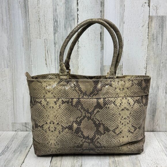 Tory Burch Gray Python Embosed and Black Structured Tote bag - Picture 2 of 11